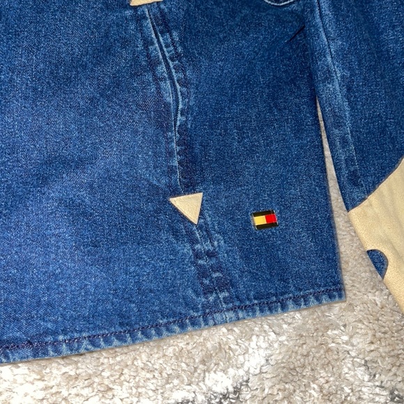 VINTAGE Tommy Hilfiger Denim Zip Jacket With Creme Suede Cuffs - Picture 9 of 12